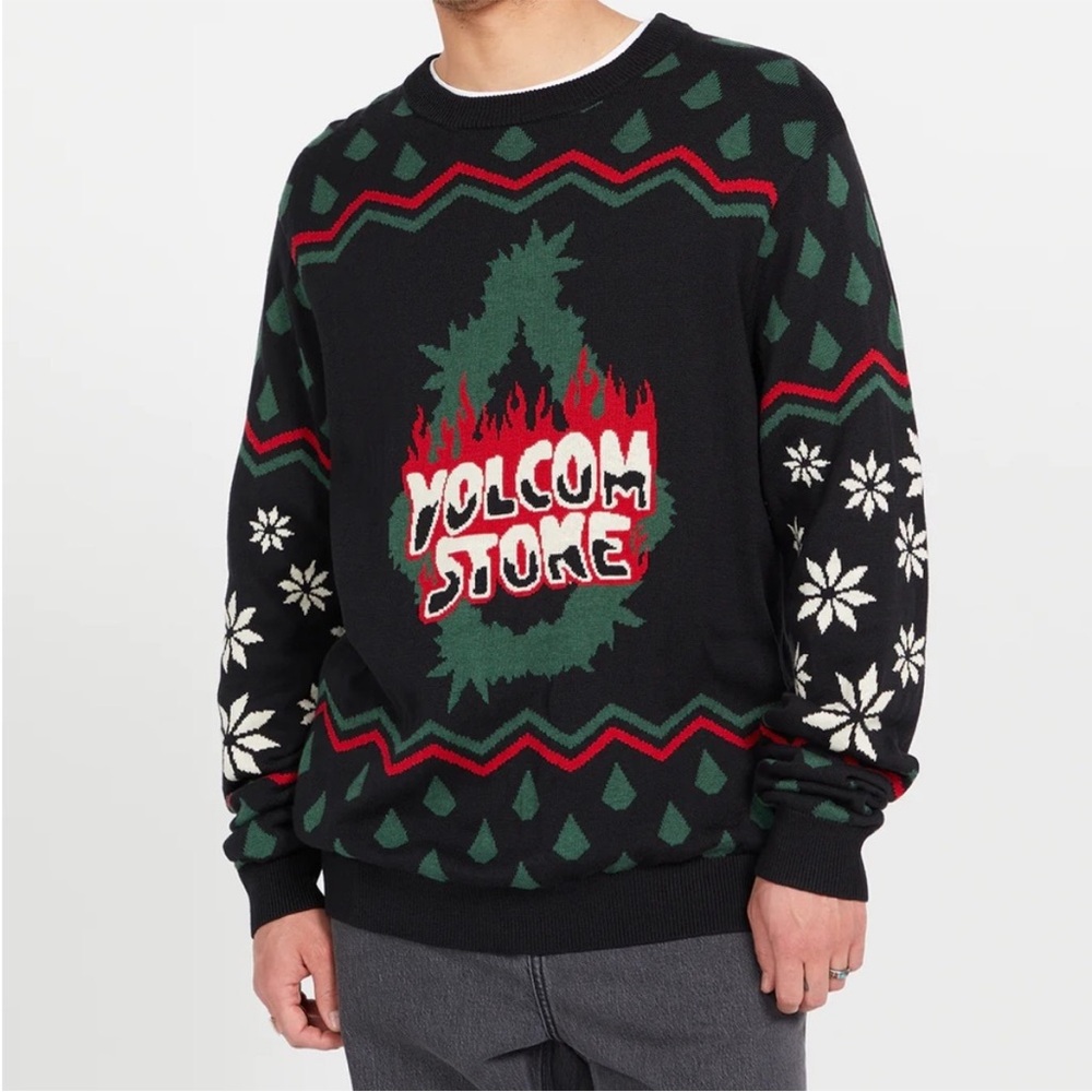 Volcom Large Sweater Holi Dazed Stone in black multi NWT